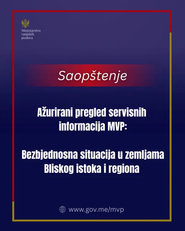 MVP: Ažurirani pregled ključnih informacija za države obuhvaćene bezbjednosnom eskalacijom