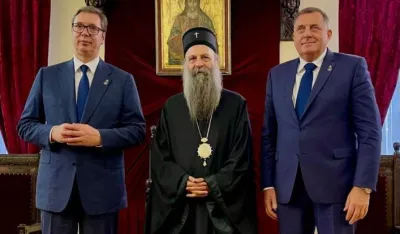Vučić, patrijarh i Dodik