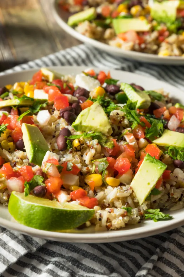 Homemade Mexican Baja Rice Bowl with Avocado and Salsa