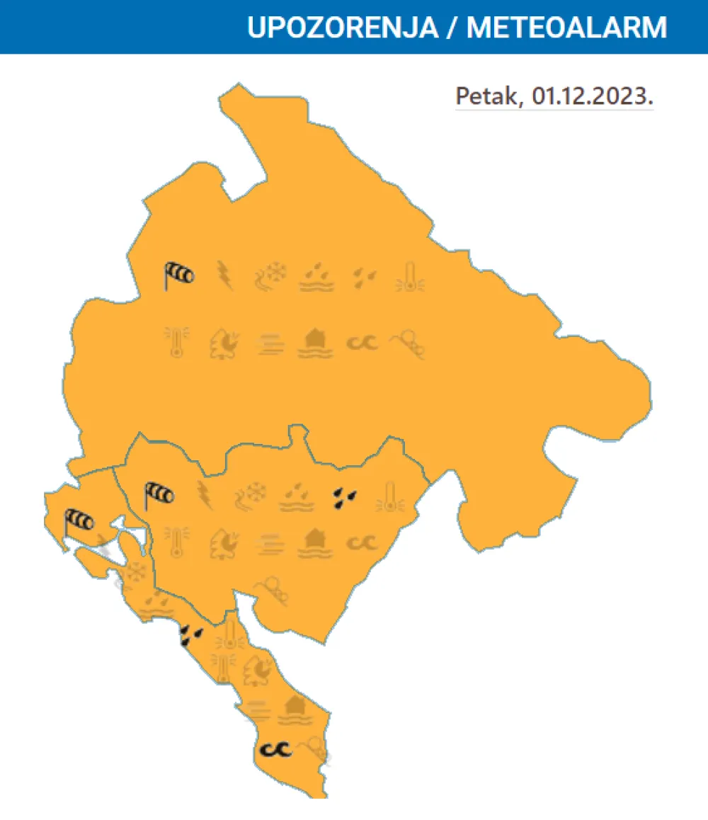 Sjutra na snazi narandžasti meteoalarm: Olujni vjetar i pljuskovi