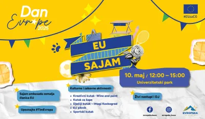 Dan Evrope 2025 sjutra u Podgorici: EU sajam, tematske zone i koncert grupe Perper