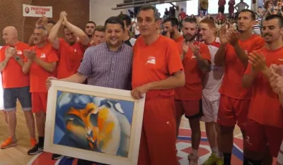 Vasko Ćeranić sa predsjednikom Lovćena Vidom Đakonovićem na opro&scaron;taju 2018. godine