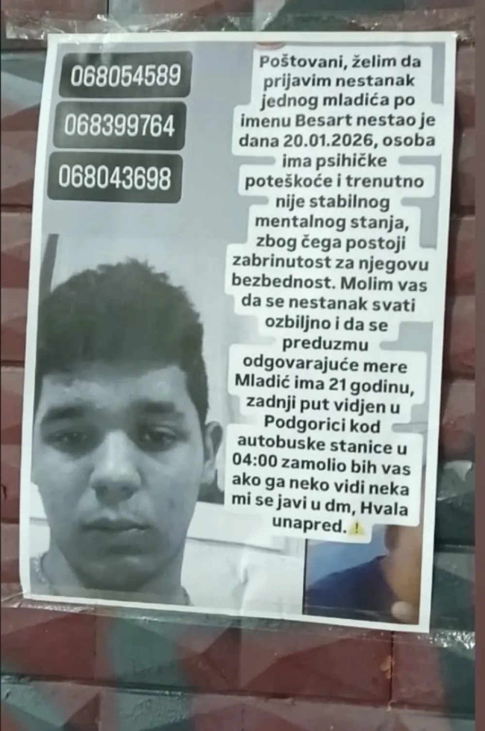Nestao mladić iz Tivta