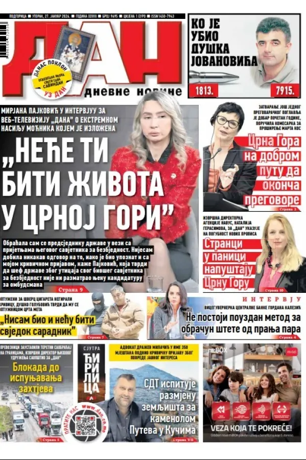 Naslovna strana "Dana" za 27. januar 2026.