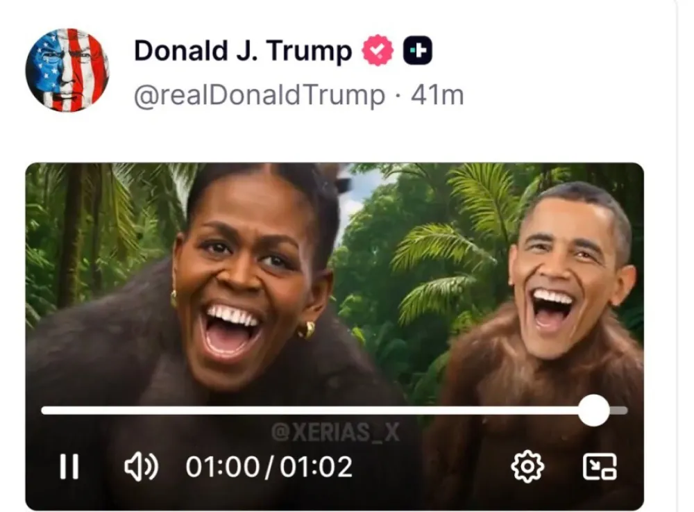Tramp objavio rasistički AI video o Baraku i Mi&scaron;el Obami