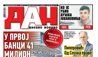 Naslovna strana "Dana" za 16. februar 2026
