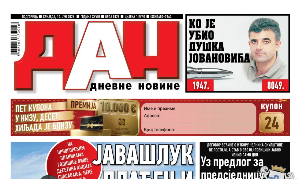 Naslovna strana "Dana" za 10. jun 2026