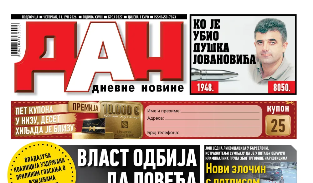 Naslovna strana "Dana" za 11. jun